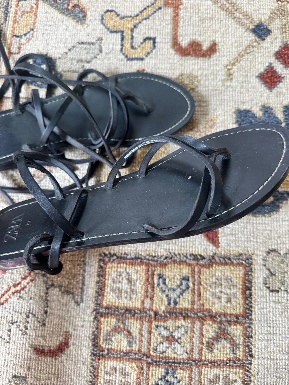 Zara Black Leather Lace Up Wrap Sandals sz 39 - Picture 5 of 6